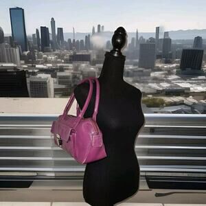 Perlina Fuschia Pink Leather Shoulder Bag 12x6.5x4